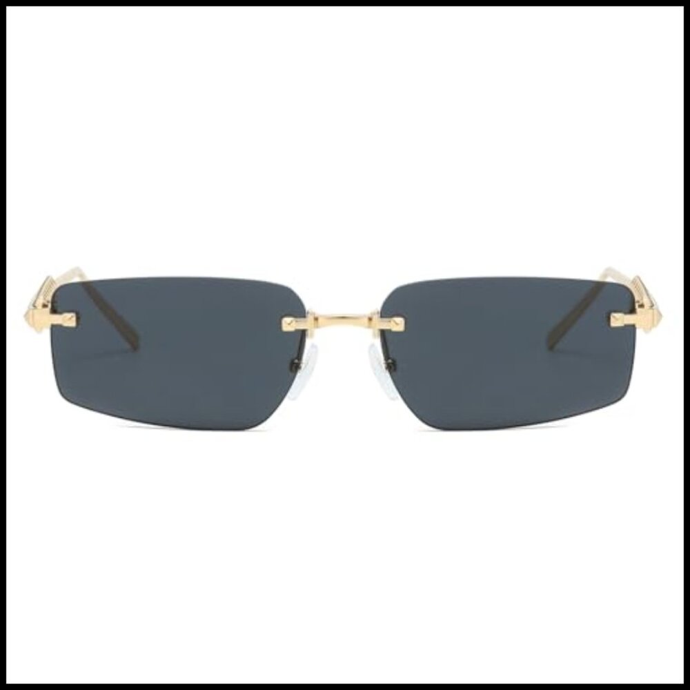 Rimless Rectangle Sunglasses Retro Square Framele… - image 3